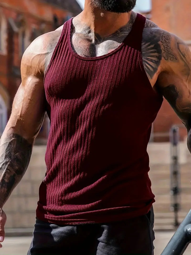 Fitness Çizgili Polyester Atlet
