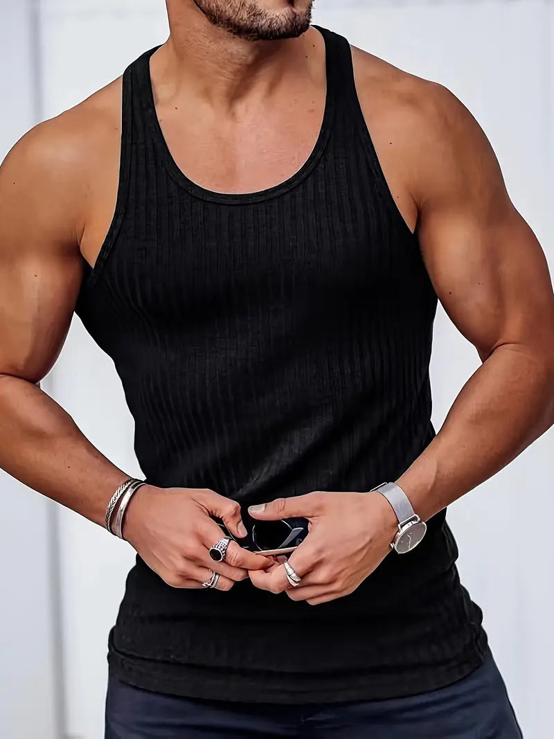 Fitness Çizgili Polyester Atlet