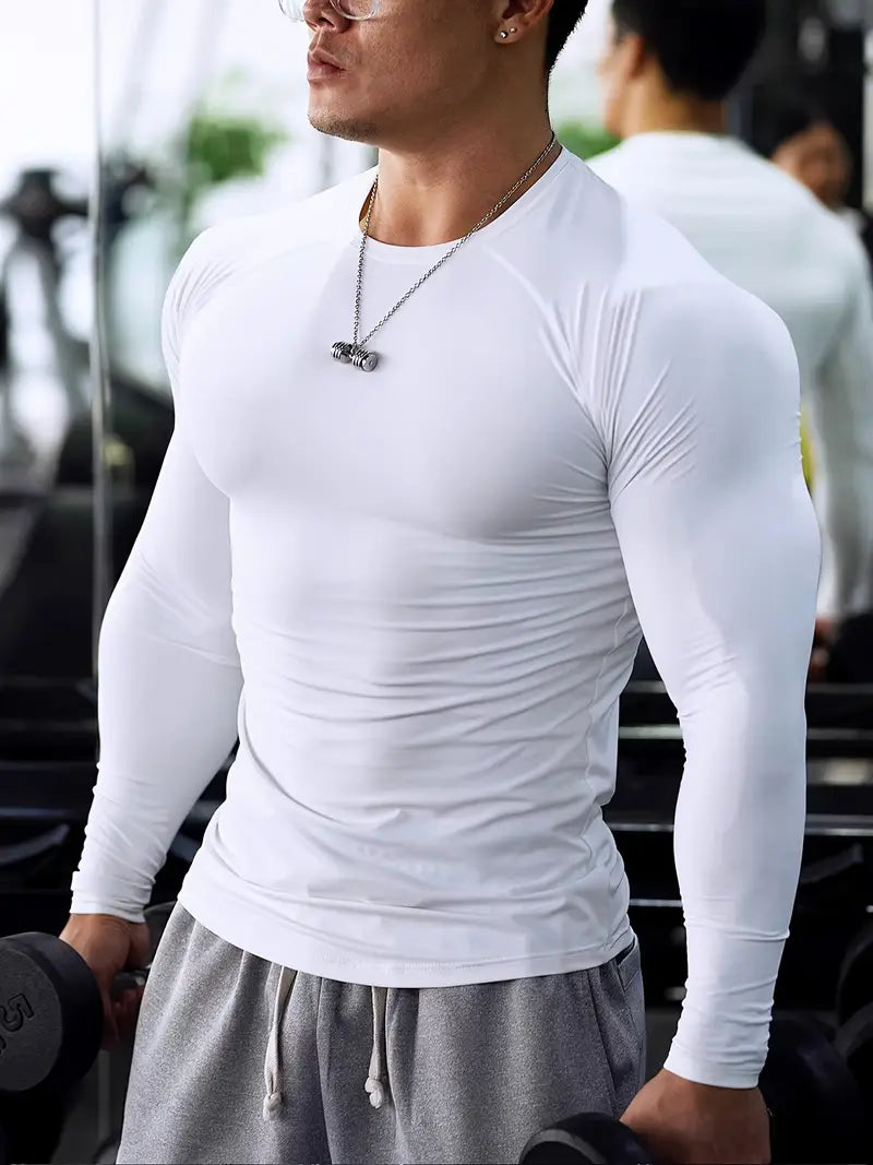 Düz Beyaz Uzun Kol Fit Tişört